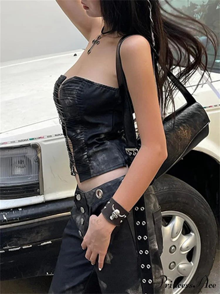 Summer Bandage Y2K Gothic Sleeveless Strapless Backless Sexy Vintage Crop Top
