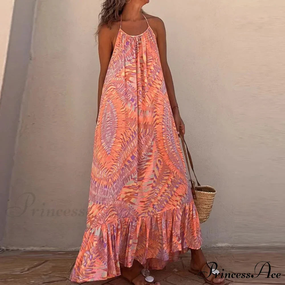 Summer Beach Lady Long Casual Loose Sleeveless Boho Dress