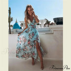 Summer Beach Party Sleeveless V-Neck Floral Long Boho Dress