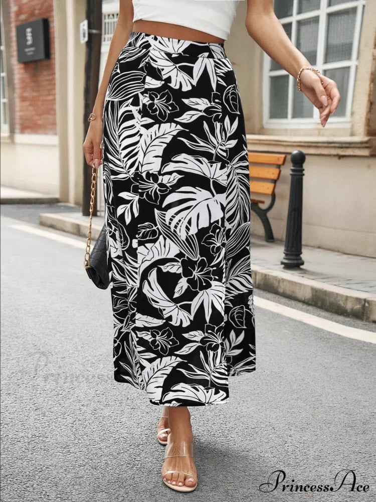 Summer Bohemian Floral Vintage Informal Streetwear Extended Skirt