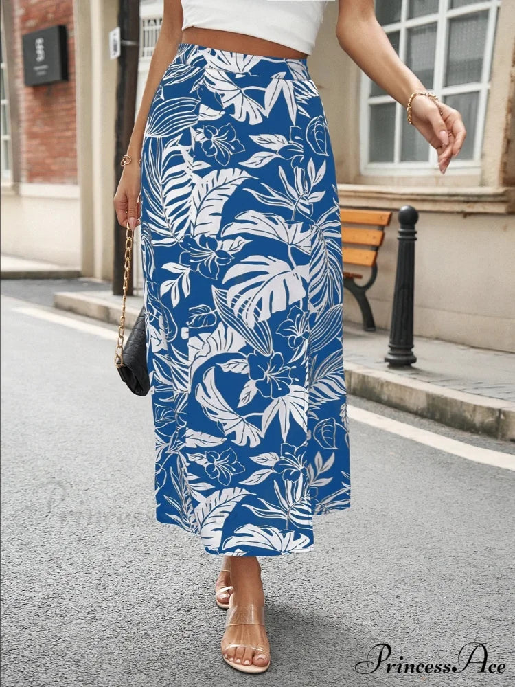 Summer Bohemian Floral Vintage Informal Streetwear Extended Skirt