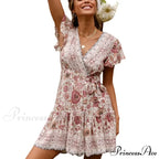 Summer Boho Floral Print Mini Wrap Beach Boho Dress