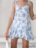 Summer Casual Camis Floral Print V Neck Mini Dress