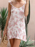 Summer Casual Camis Floral Print V Neck Mini Dress