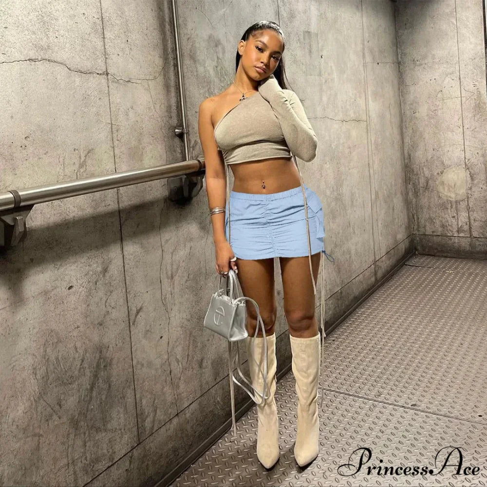 Summer Color Cargo Bodycon Pleated Mini Skirt