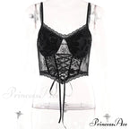 Summer Dark Gothic Lace Suede Sexy Babes Cross Stylish Elegant Trendy Crop Top