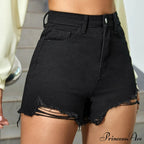 Summer Denim Waisted Plus Size Ripped Hem Wide Legs Short