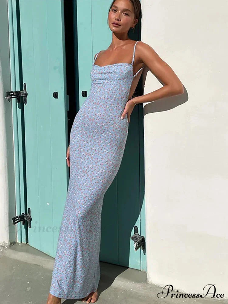 Summer Floral Print Sleeveless Y2K Boho Beach Party Club Casual Midi Dress