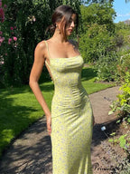 Summer Floral Print Sleeveless Y2K Boho Beach Party Club Casual Midi Dress