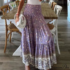 Summer Fresh Women's Printing Skirt Flexible High Waist Pleated Boho