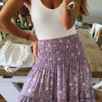 Summer Fresh Women's Printing Skirt Flexible High Waist Pleated Boho