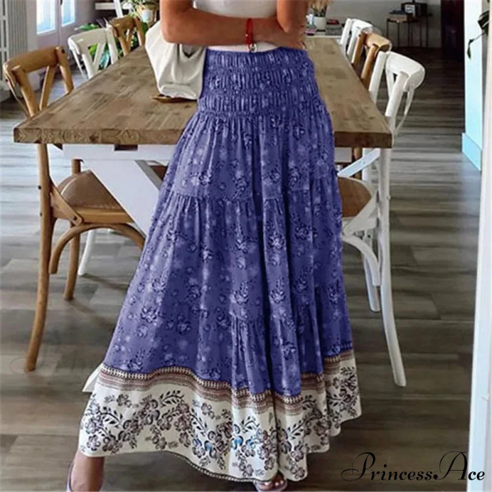 Summer Fresh Women's Printing Skirt Flexible High Waist Pleated Boho