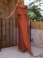 Summer Halter Satin Charming Bridesmaid Prom Midi Dresses