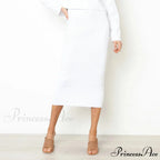 Summer Long Knitted Bodycon Slim Elegant Solid Black Midi Pencil Skirt