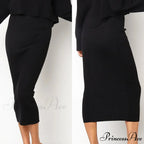 Summer Long Knitted Slim Elegant New Spring Stylish Bodycon Black Midi Skirt
