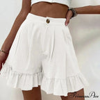 Summer Loose Fitting Wide Leg A Line Ruffle Trim Cotton Linen Texture Soft Wear Short