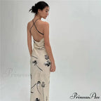 Summer Print Long Halter Backless Satin Split es Women 2024 Hot Vestidos Floral Dress