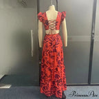 Summer Print Maxi Flying Sleeve Party Robe Vintage Boho Dress