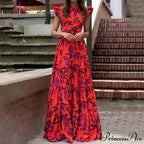 Summer Print Maxi Flying Sleeve Party Robe Vintage Boho Dress