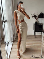 Summer-ready Sleeveless Backless Cut-out Split Gown-style Sensual Maxi Dress