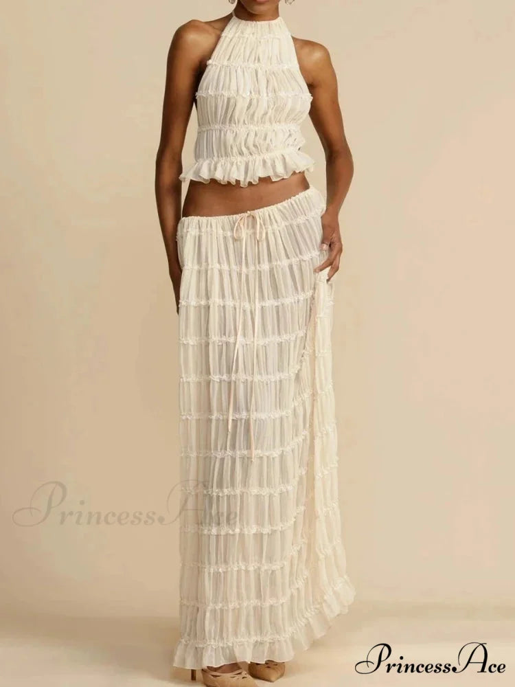 Summer Sexy Sleeveless Backless Top High Waist Skirt Beach Christmas Party Dress