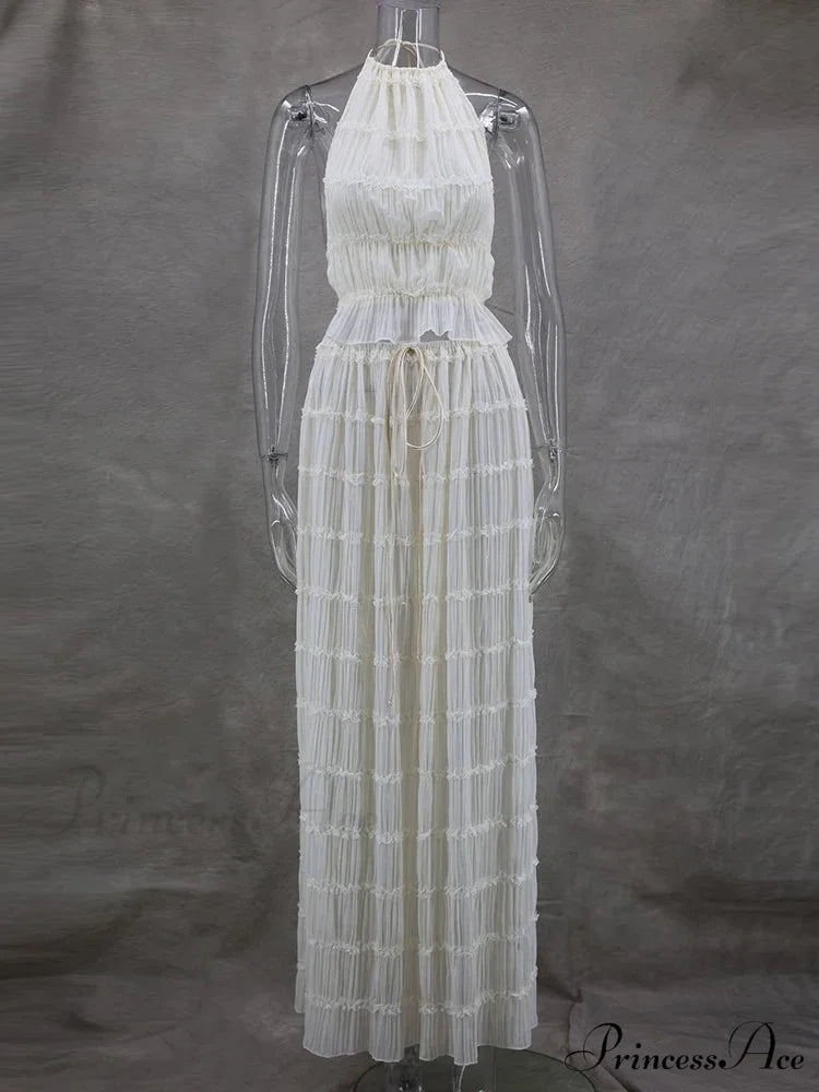 Summer Sexy Sleeveless Backless Top High Waist Skirt Beach Christmas Party Dress