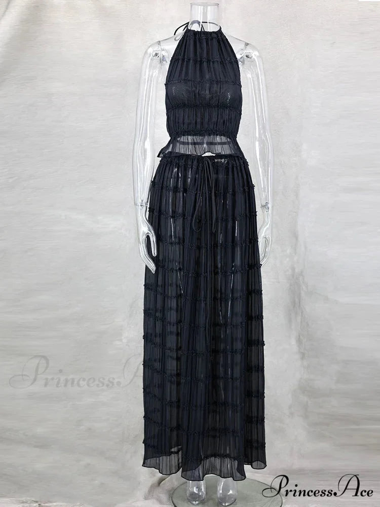 Summer Sexy Sleeveless Backless Top High Waist Skirt Beach Christmas Party Dress