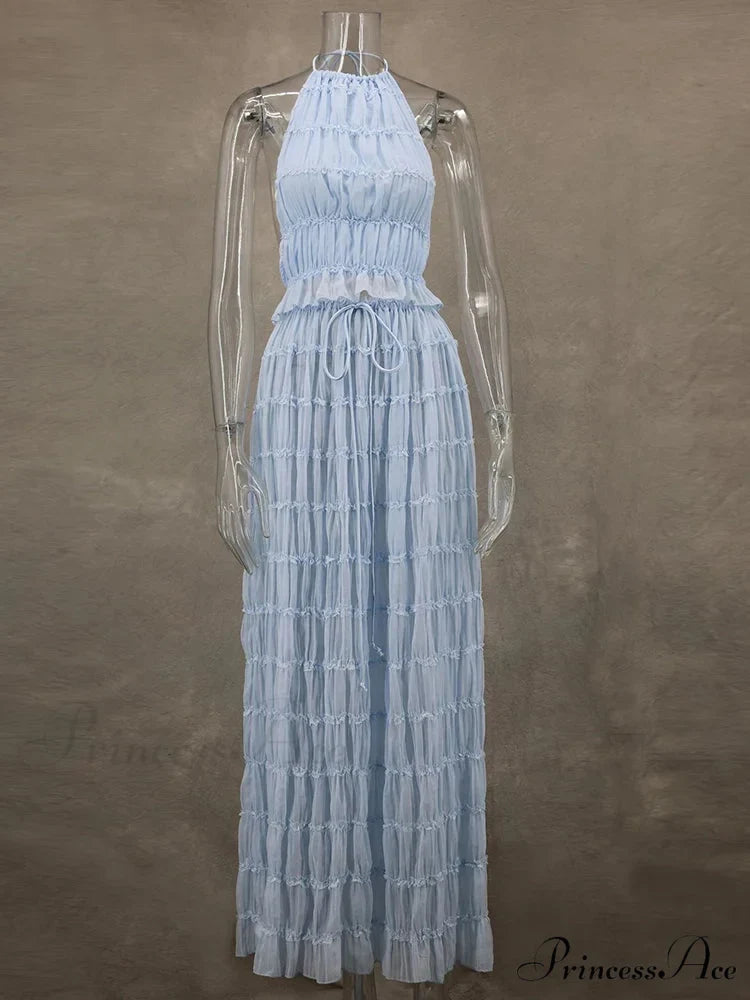 Summer Sexy Sleeveless Backless Top High Waist Skirt Beach Christmas Party Dress