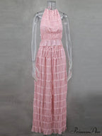 Summer Sexy Sleeveless Backless Top High Waist Skirt Beach Christmas Party Dress