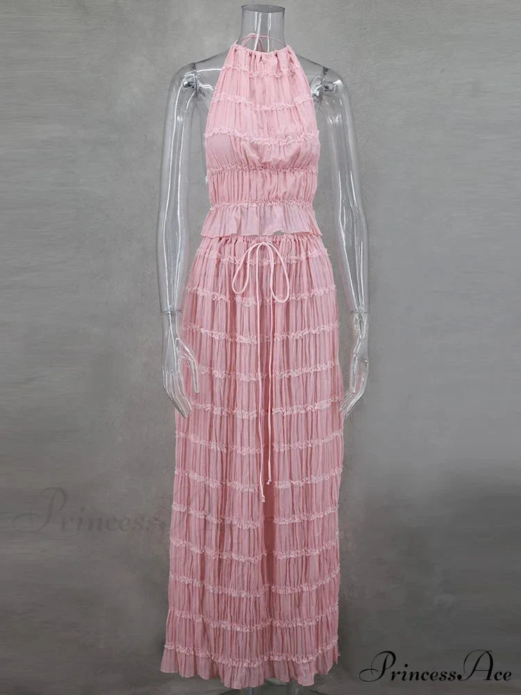 Summer Sexy Sleeveless Backless Top High Waist Skirt Beach Christmas Party Dress