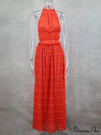 Summer Sexy Sleeveless Backless Top High Waist Skirt Beach Christmas Party Dress