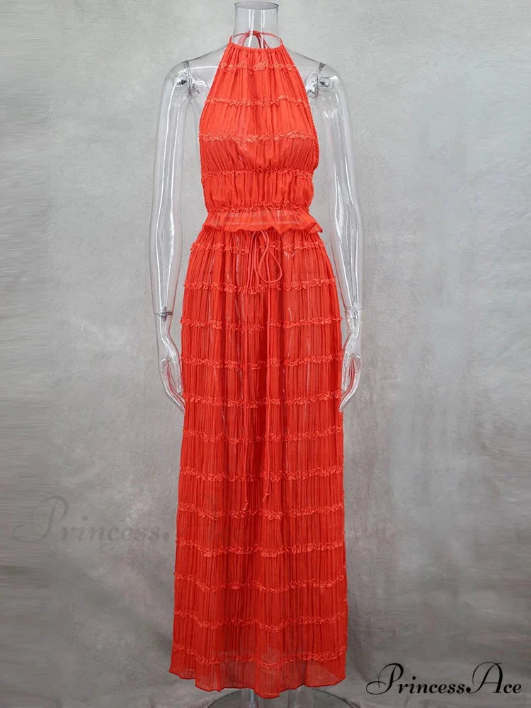 Summer Sexy Sleeveless Backless Top High Waist Skirt Beach Christmas Party Dress