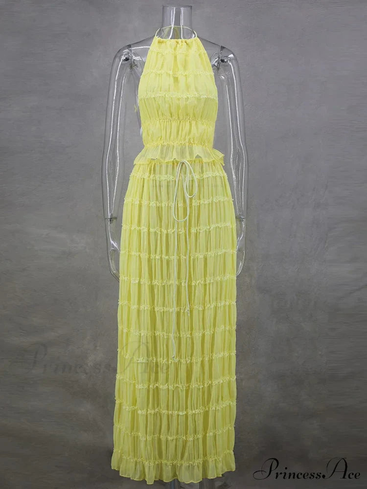 Summer Sexy Sleeveless Backless Top High Waist Skirt Beach Christmas Party Dress