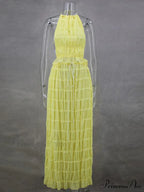 Summer Sexy Sleeveless Backless Top High Waist Skirt Beach Christmas Party Dress