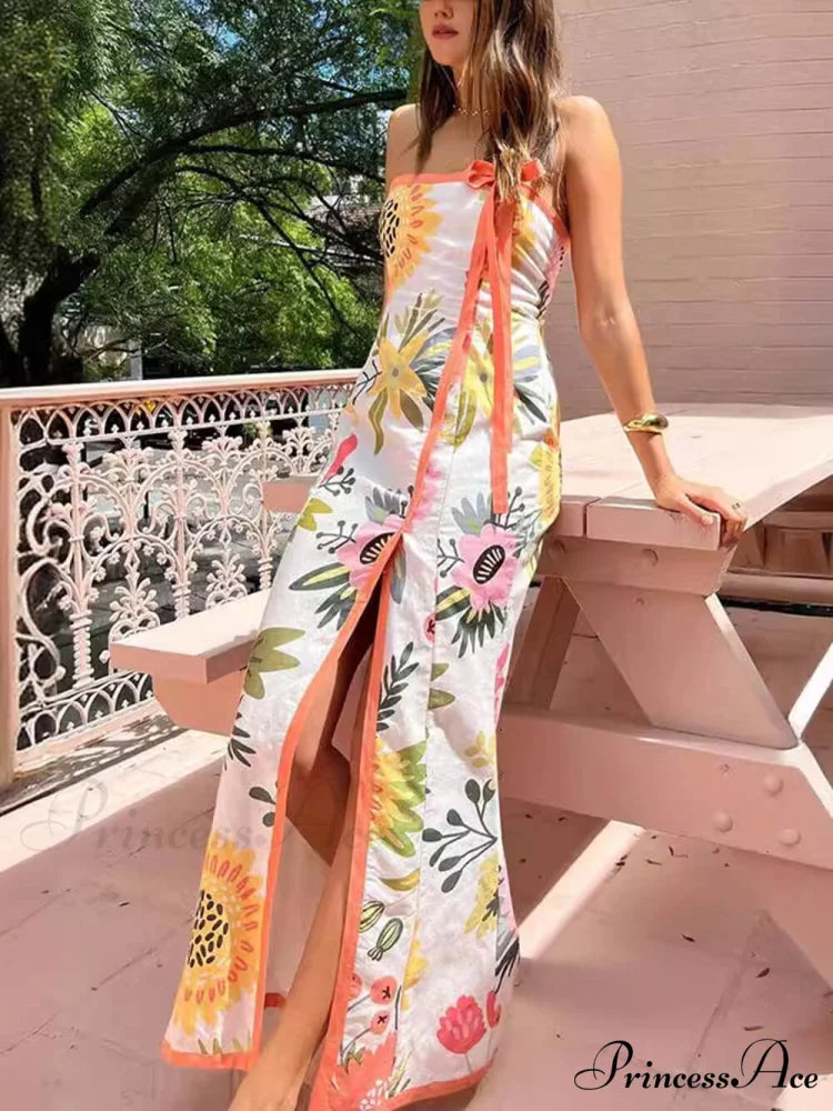 Summer Sexy Split Charming Wrap Printed Dresses