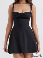 Summer Sexy Square Neck Ruched A Line Mini Dress