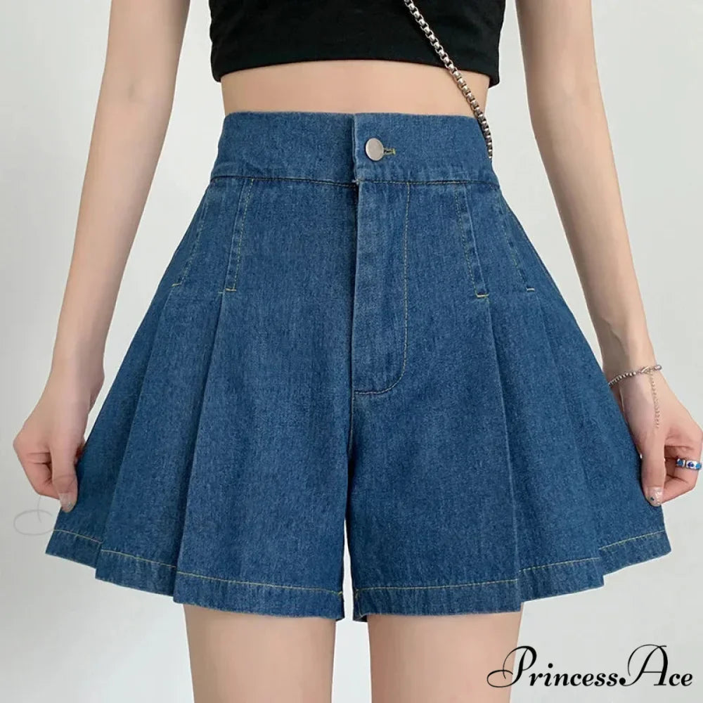 Summer Size Denim High Elastic Waist Pleated Mini Large Size Short