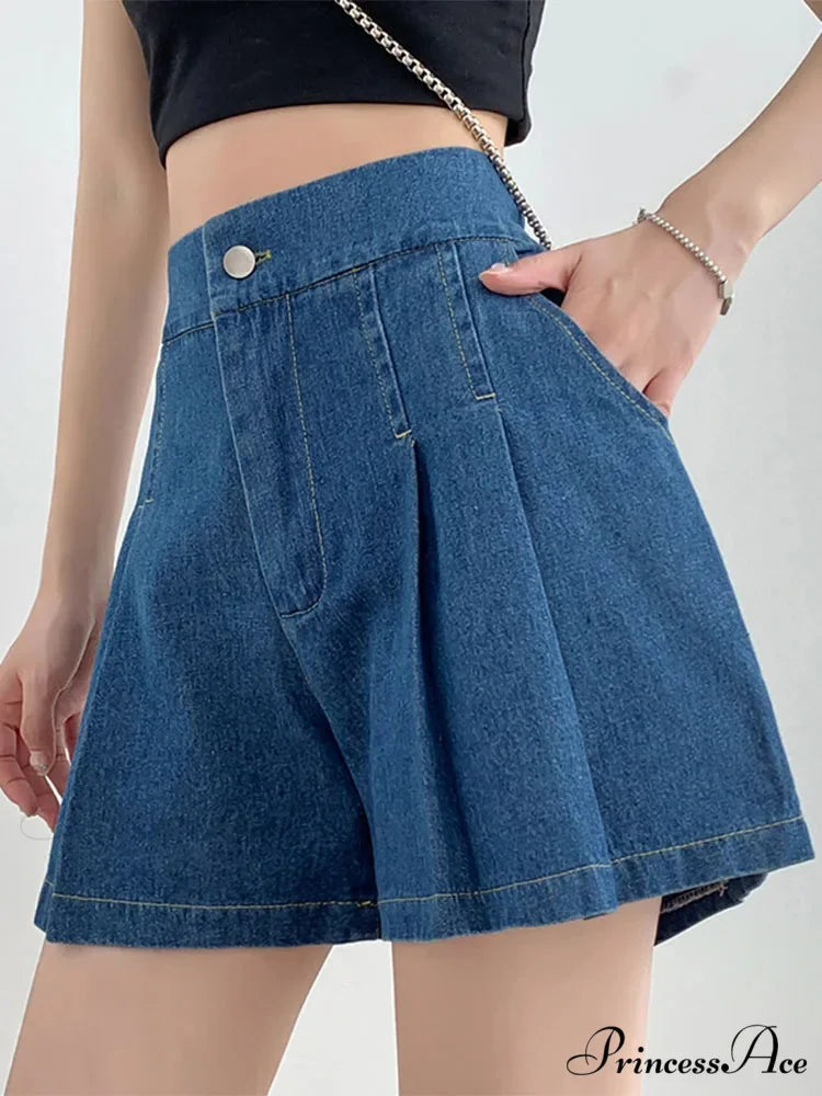 Summer Size Denim High Elastic Waist Pleated Mini Large Size Short