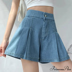 Summer Size Denim High Elastic Waist Pleated Mini Large Size Short