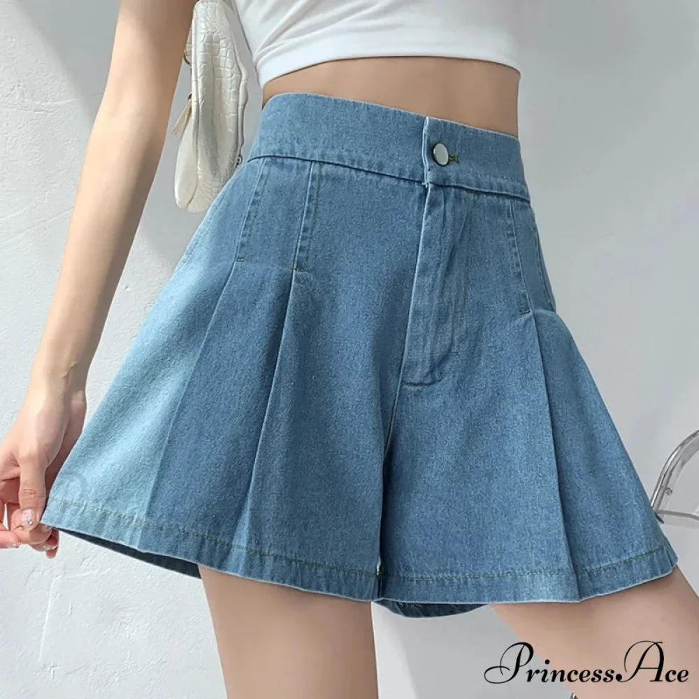 Summer Size Denim High Elastic Waist Pleated Mini Large Size Short