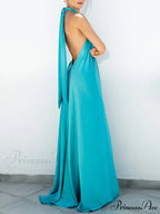 Summer Temperament Satin Charming Halter Swing Gown Dresses