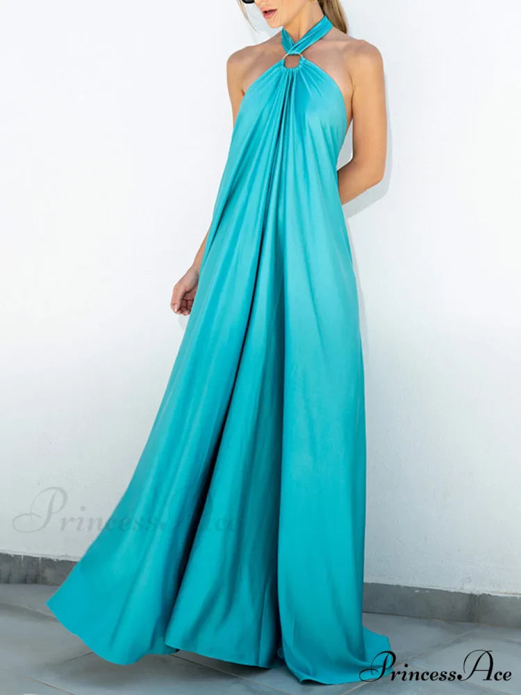 Summer Temperament Satin Charming Halter Swing Gown Dresses