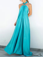 Summer Temperament Satin Charming Halter Swing Gown Dresses