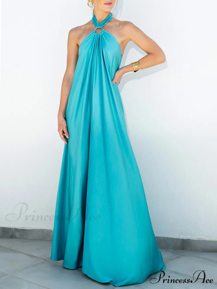 Summer Temperament Satin Charming Halter Swing Gown Dresses