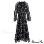 Summer Thin Floral Chiffon Lace Vintage Black Boho Dress