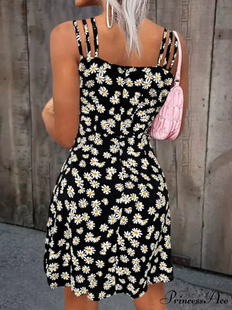 Summer Vintage Floral Daisy Print Sexy Boho Dress