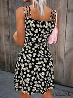 Summer Vintage Floral Daisy Print Sexy Boho Dress