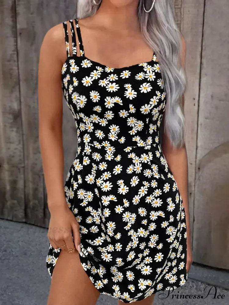 Summer Vintage Floral Daisy Print Sexy Boho Dress