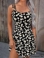 Summer Vintage Floral Daisy Print Sexy Boho Dress