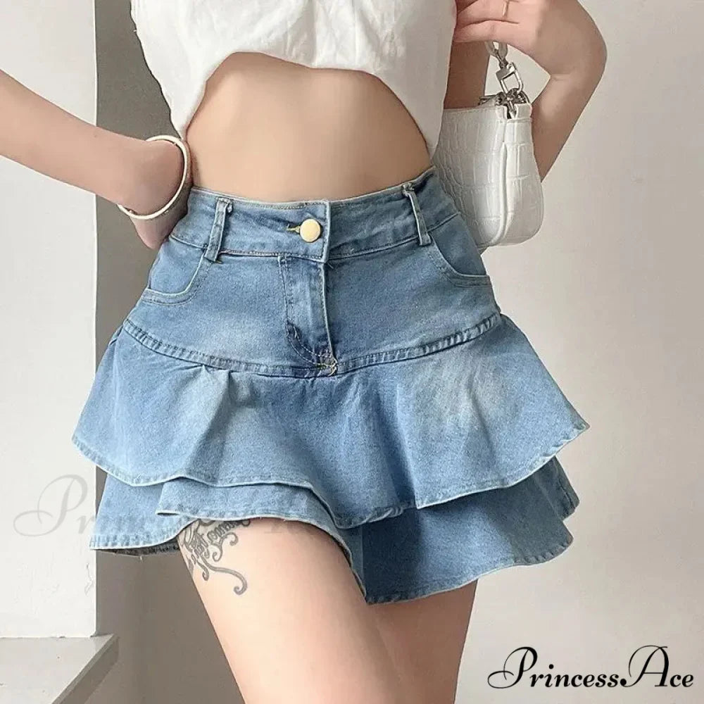 Summer Waist Slim Cute Sexy Mini Ruffle Skirt